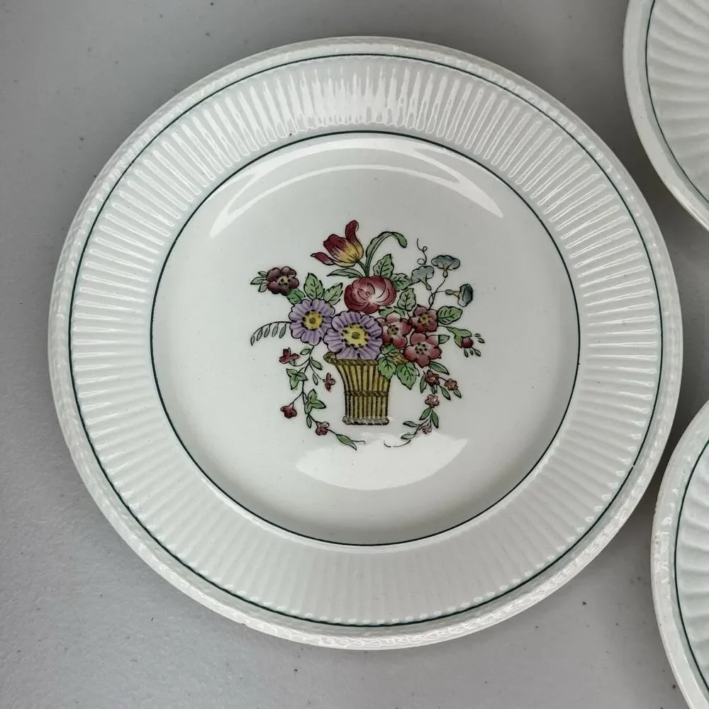 Wedgwood Belmar Plates Set 1917 Antique Dinnerware Floral Basket